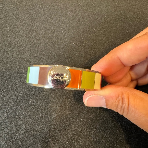 Coach retired colorful signature stripe enamel bangle bracelet - Picture 3 of 13